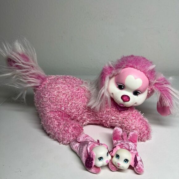 PUPPY SURPRISE MATI MOMMY Pink Fluffy plush with 2 PUPPIES Just Play 2017 - Picture 1 of 8
